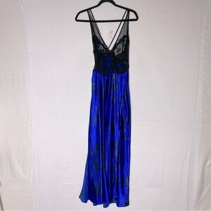 La vie En Rose Black Blue Floral Lace Maxi Length Lingerie Slip Dress L